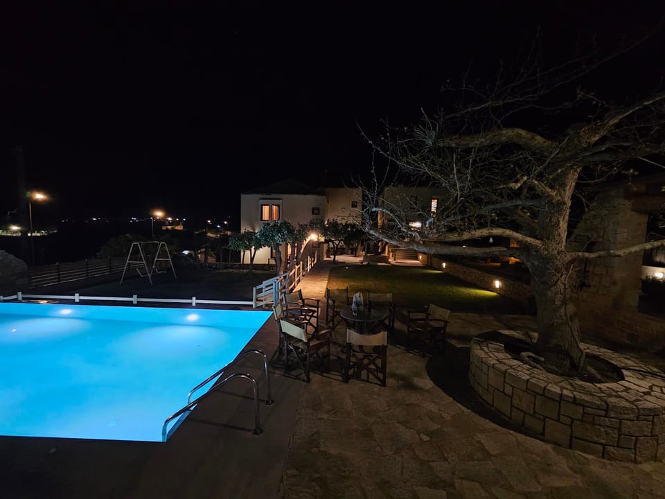 On the Left you see a Pool, and in the Background a House and a yard.